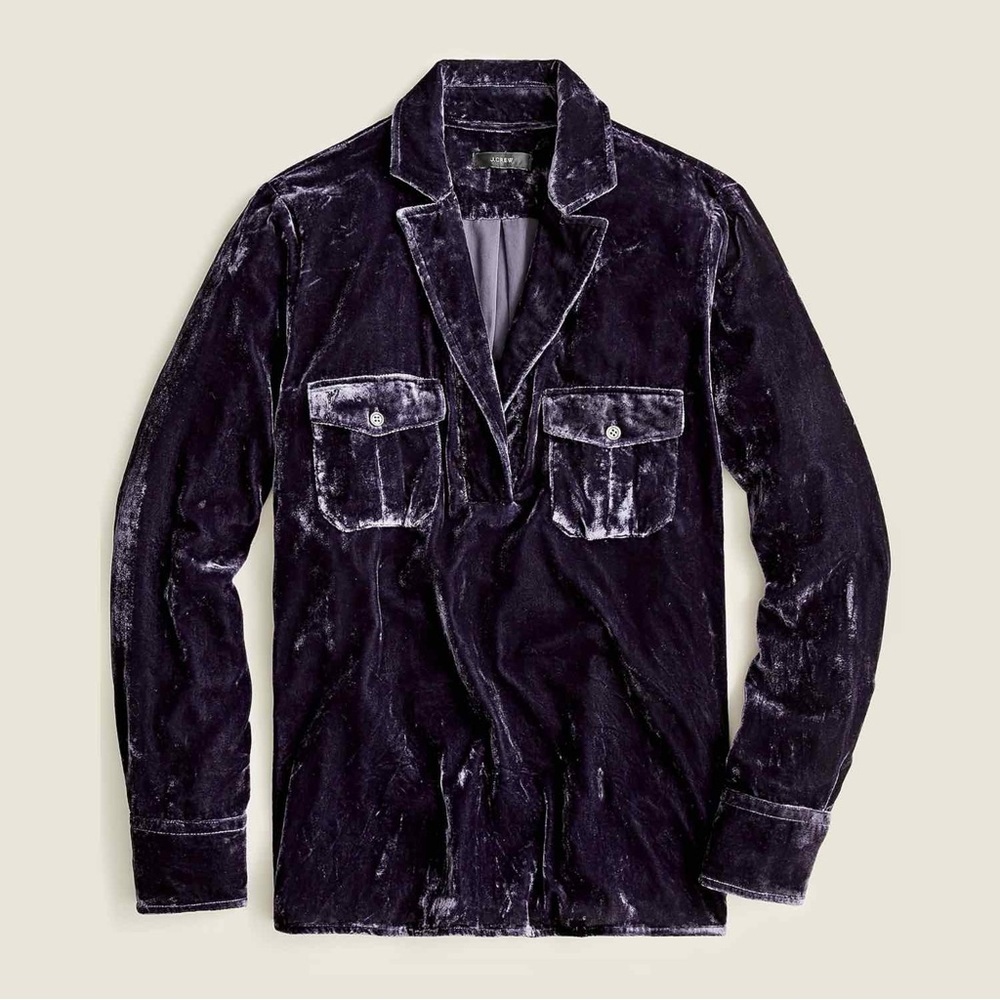 J. Crew ‘Velvet Patch-Pocket Popover Shirt’ in “Navy Twilight” Blue Size XS